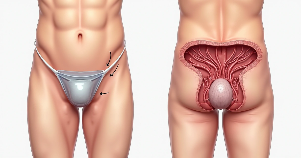 Comparação ilustrada entre hidrocele e varicocele no escroto humano 