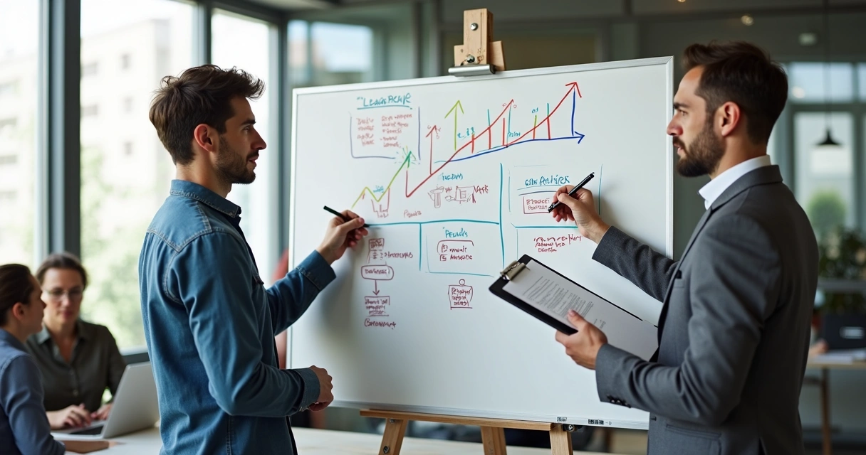 Colaboradores conversando sobre estratégias de liderança e gestão