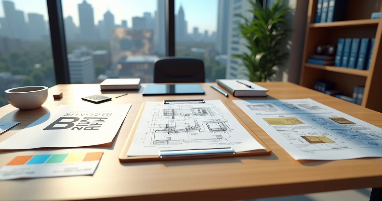 Conceito visual comparando marca patente e desenho industrial na mesa de um escritório 