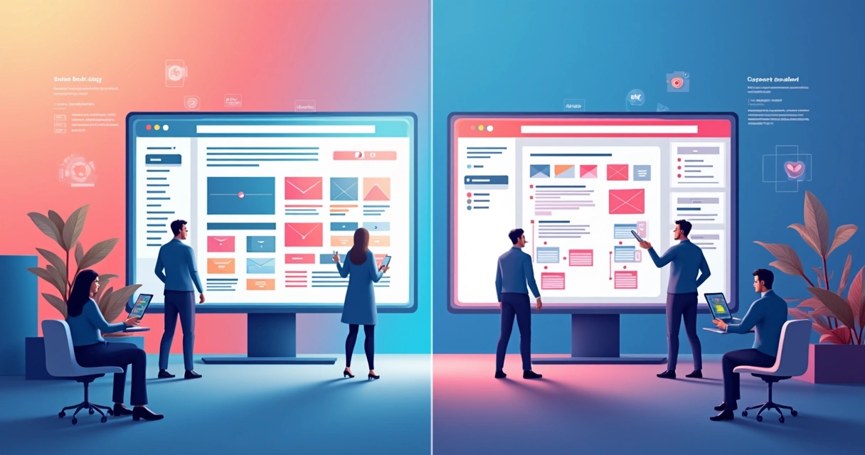 Interface comparando visualmente no-code e low-code lado a lado 