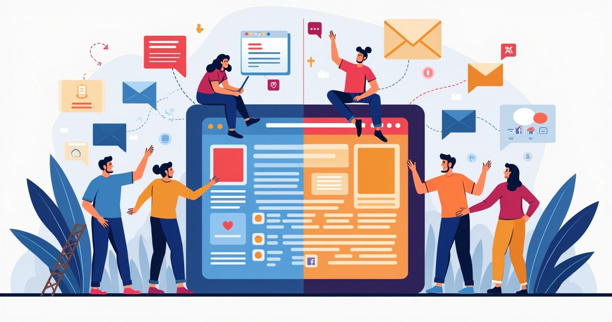Ilustração representando diferenças entre SEO on-page e SEO off-page 