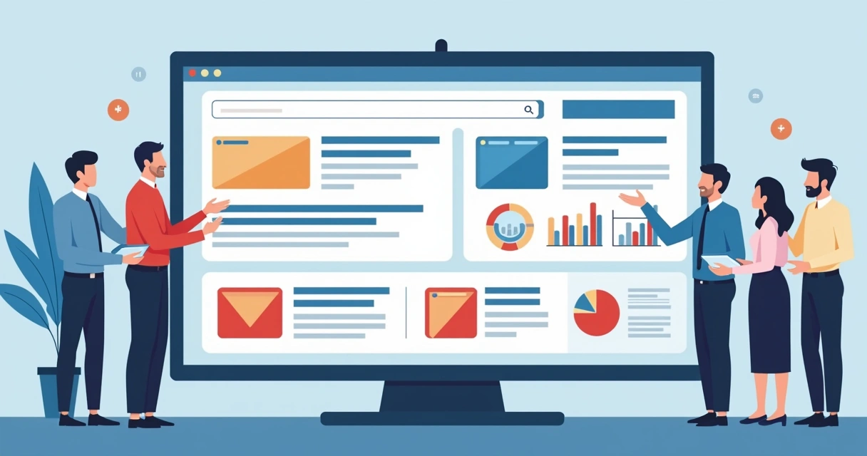 Comparação visual entre anúncios pagos e resultados orgânicos em uma pesquisa corporativa. 