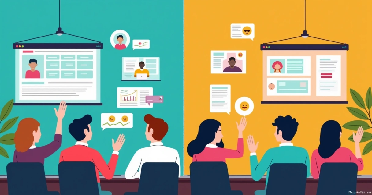 Representação visual da diferença entre webinar e live, mostrando dois ambientes digitais distintos 