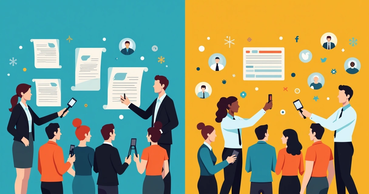 Representação visual das diferenças entre assessoria de imprensa e influenciadores digitais 