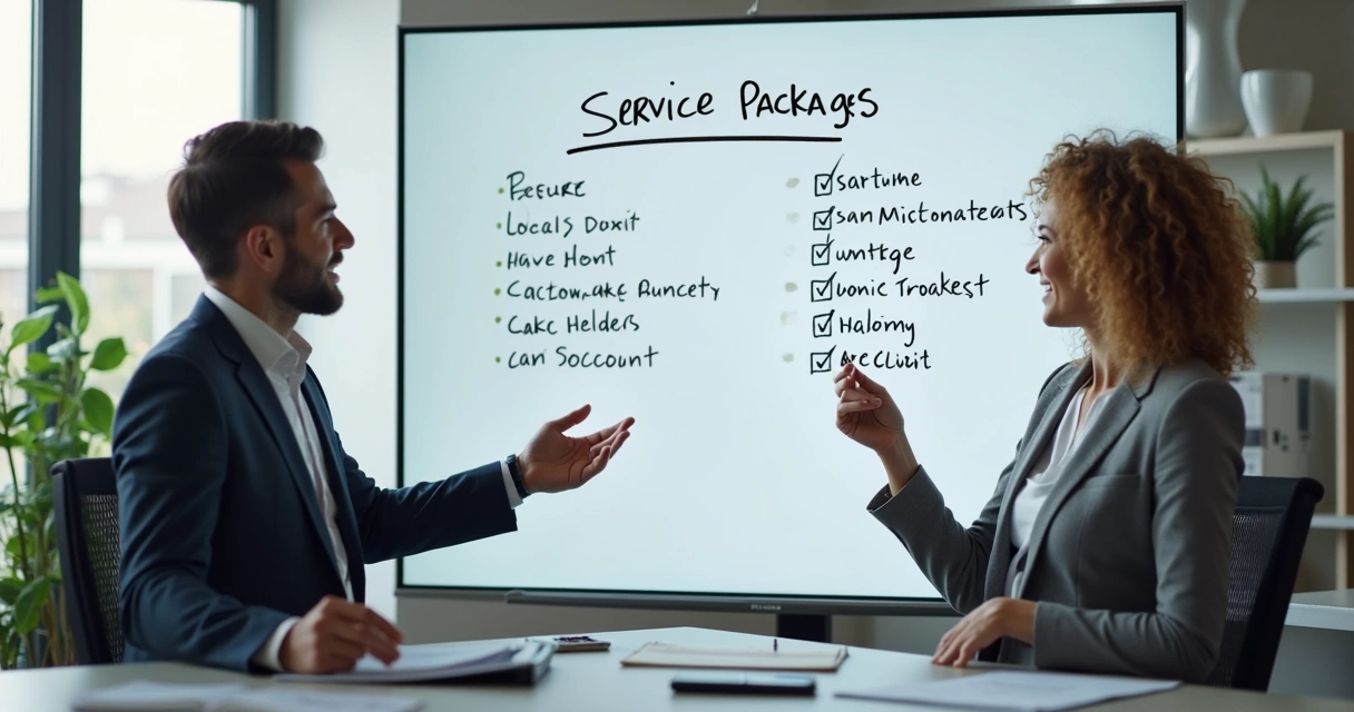 Planos de serviços contábeis destacados em quadro branco 