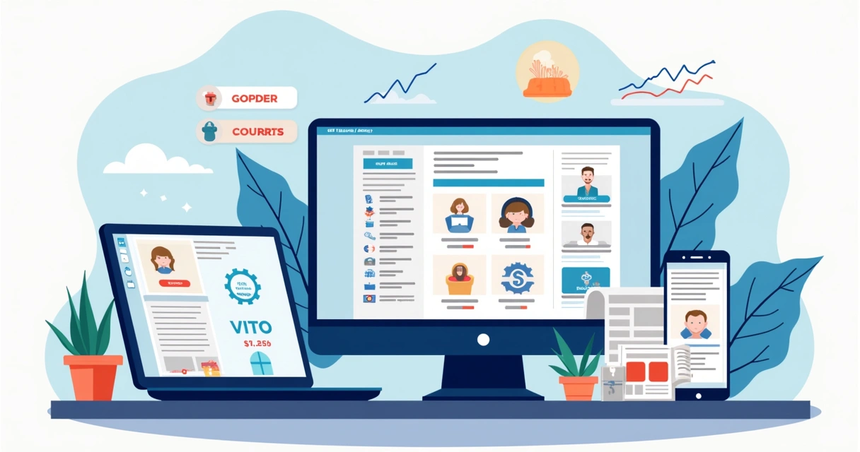 Escritório digital com múltiplos dispositivos mostrando catálogo em PDF da Gopage, destaque para botões de pedido, cupons e artes. 