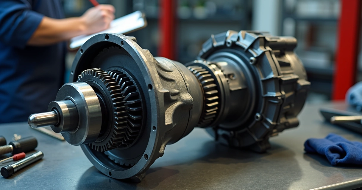 Diferencial de carro aberto com partes internas expostas 