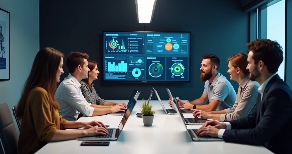 Equipe Loon discutindo dashboards de SDR IA 