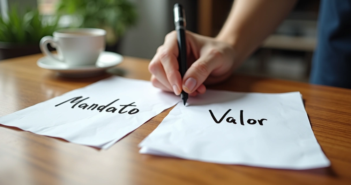 Mano separando dos hojas de papel con palabras diferentes 