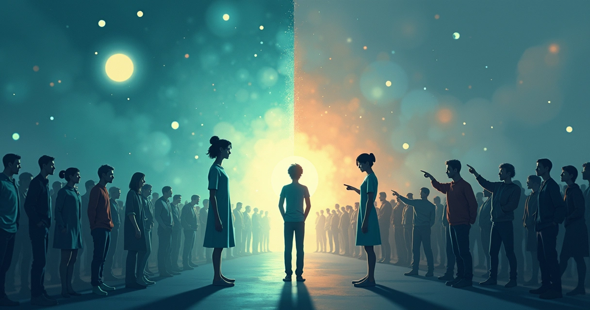 Comparación visual entre valoración personal y social con iconos representando cada una 