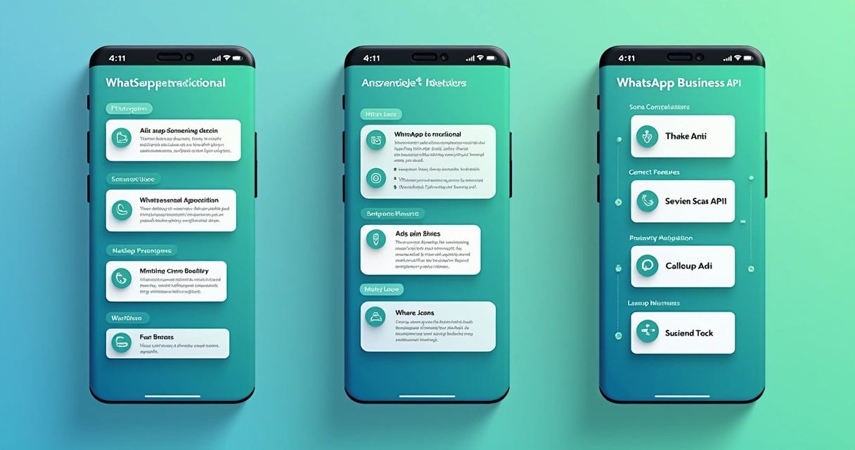 Comparação visual entre WhatsApp tradicional, WhatsApp Business e WhatsApp Business API 