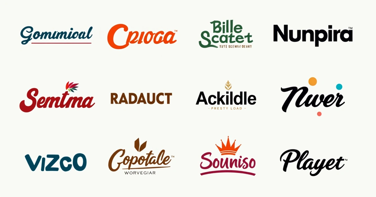 Vários logos com cores, estilos e fontes diferentes lado a lado