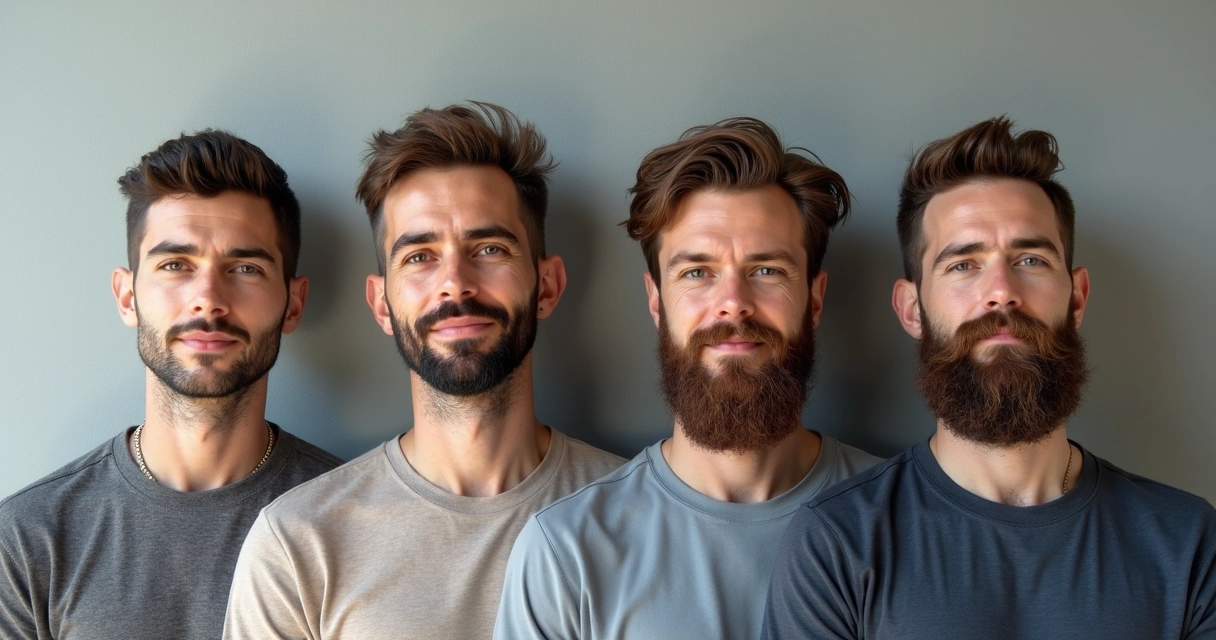 Men with different beard lengths and shapes standing side by side 