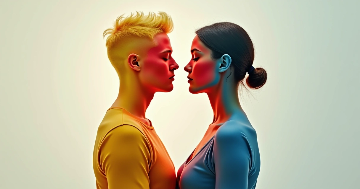 Two people standing together but facing slightly different directions, symbolizing individuality in relationships 