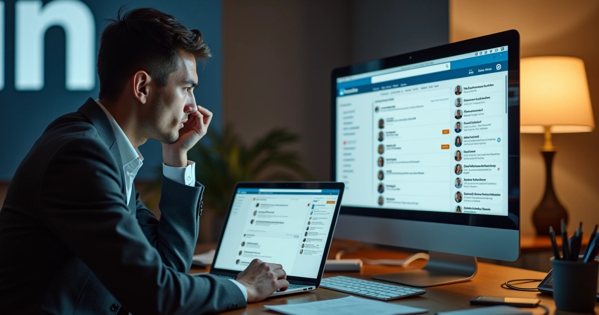 Pessoa frustrada ao buscar leads B2B no LinkedIn 