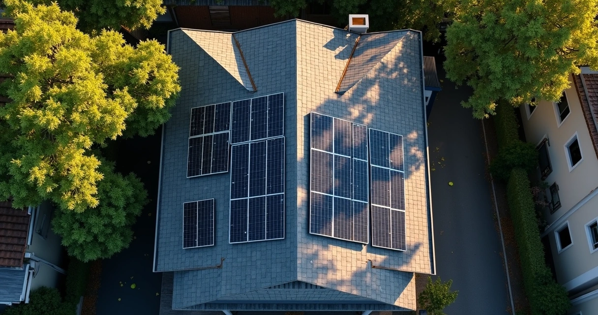 Telhado com sombras prejudicando painéis solares 