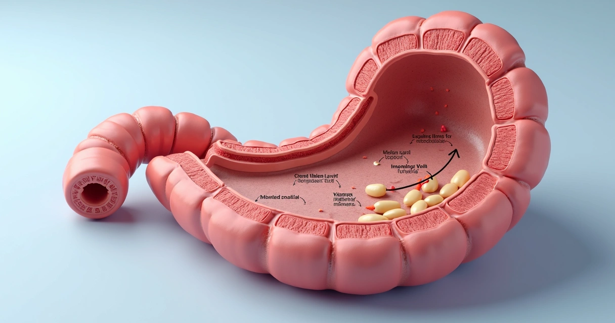 Ilustração detalhada do intestino delgado quanto à absorção de nutrientes 