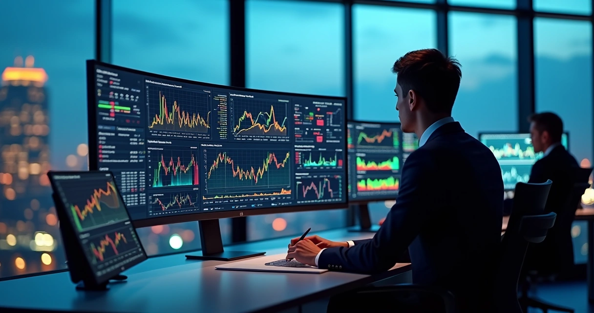 Executive viewing digital treasury dashboard with cash flow and hedging analytics 