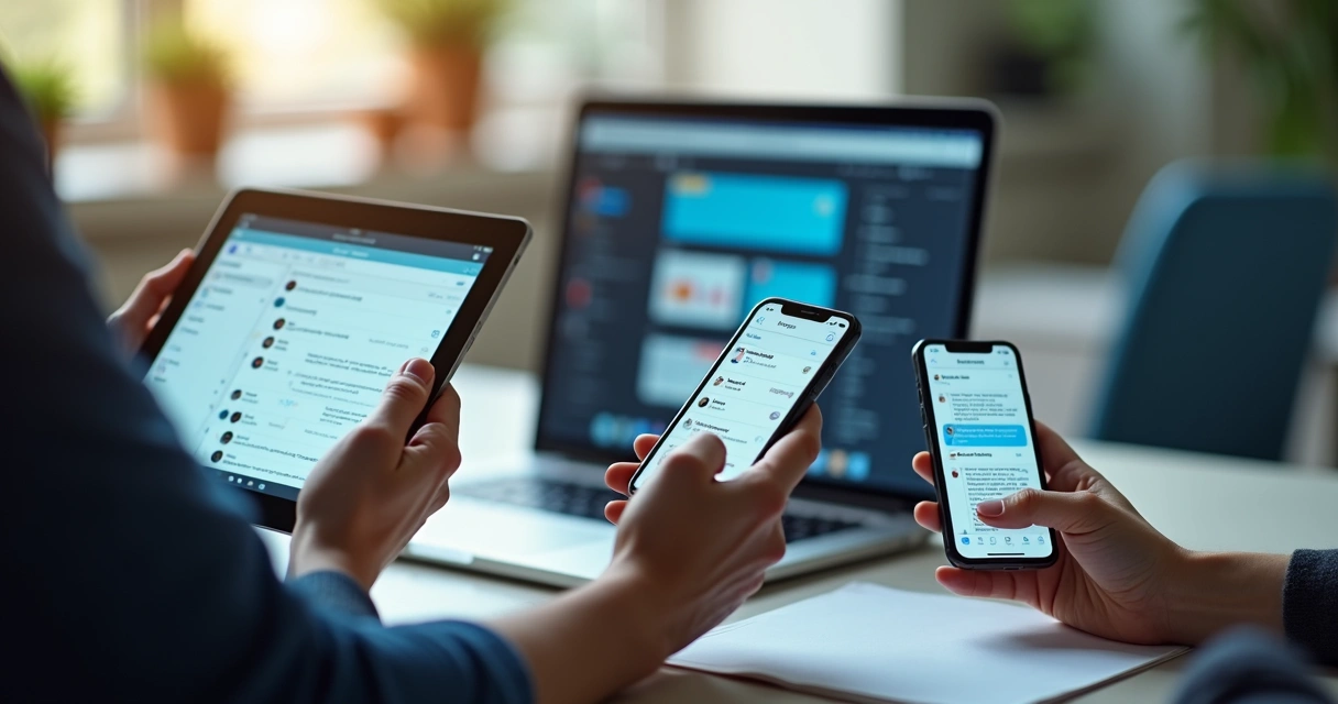 People using digital collaboration app on different devices