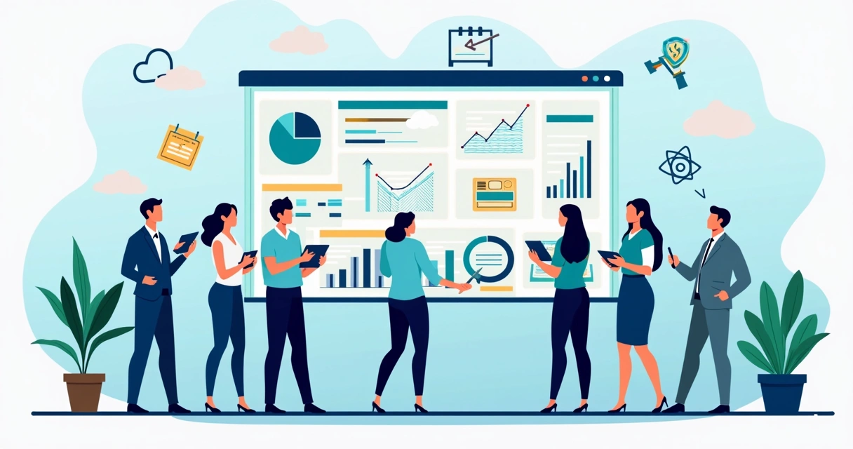 Digital contract management dashboard with team members reviewing documents