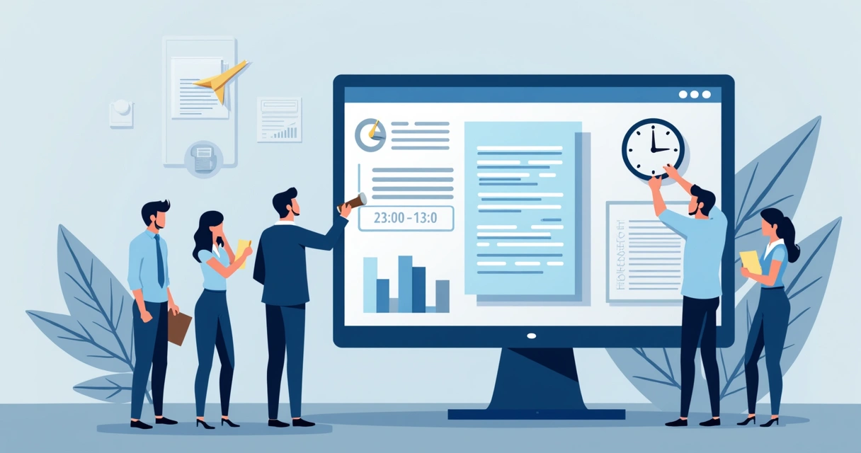 Abstract digital dashboard with maintenance symbols and contract documents 