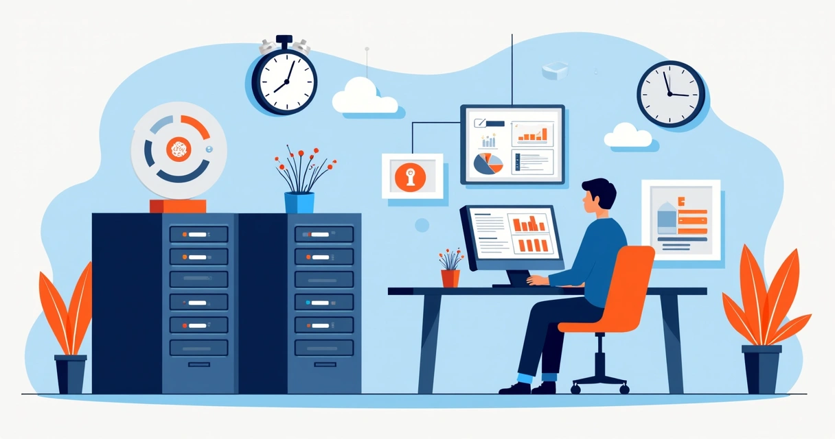 IT professional monitoring cloud servers during a simulated disaster recovery drill