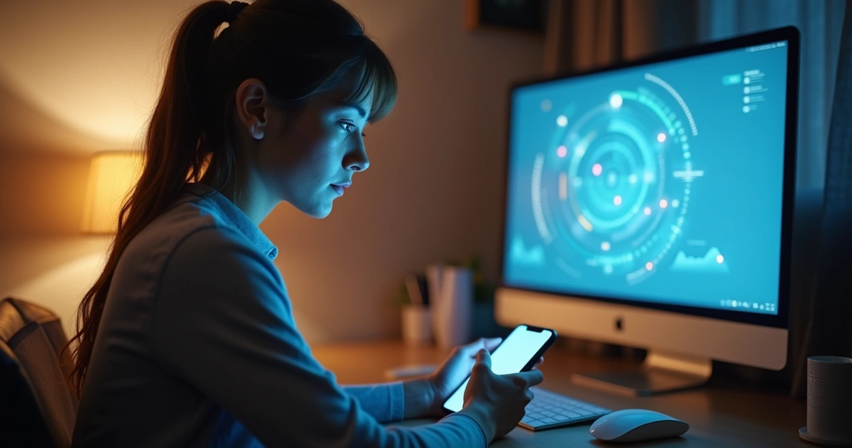 Person calmly using a smartphone with glowing heart icons and balanced notifications 