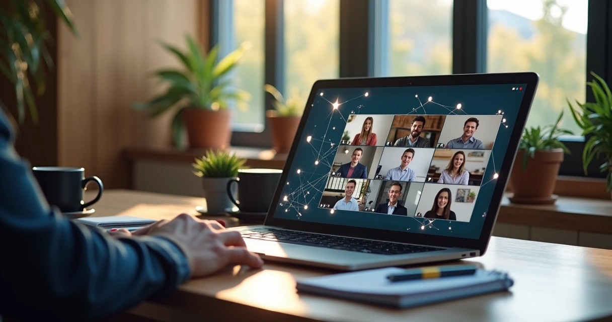 Online meeting with energy waves connecting participants