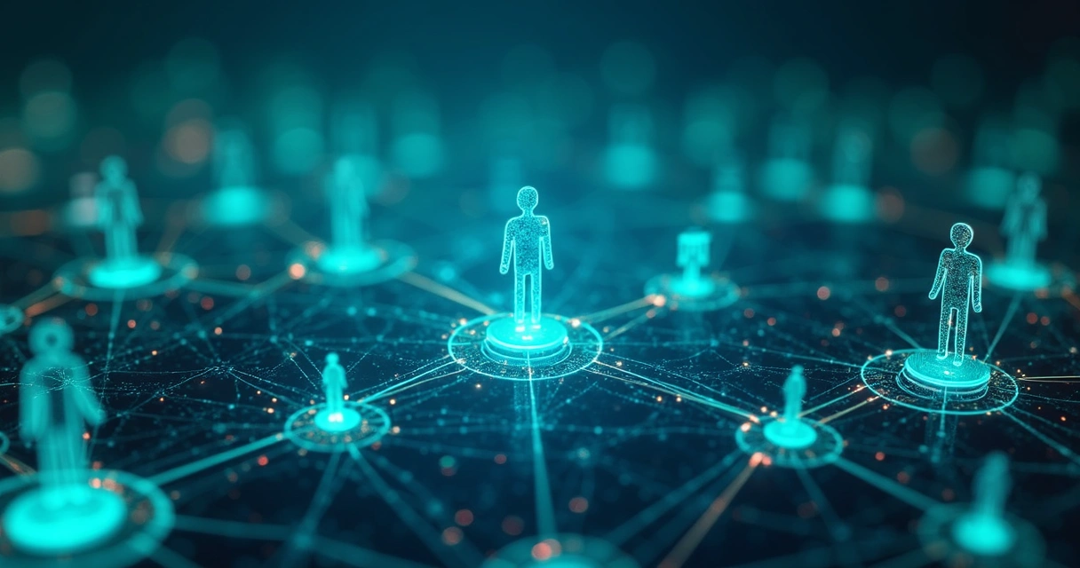 Visualization of digital ethics, interconnected data lines and human elements