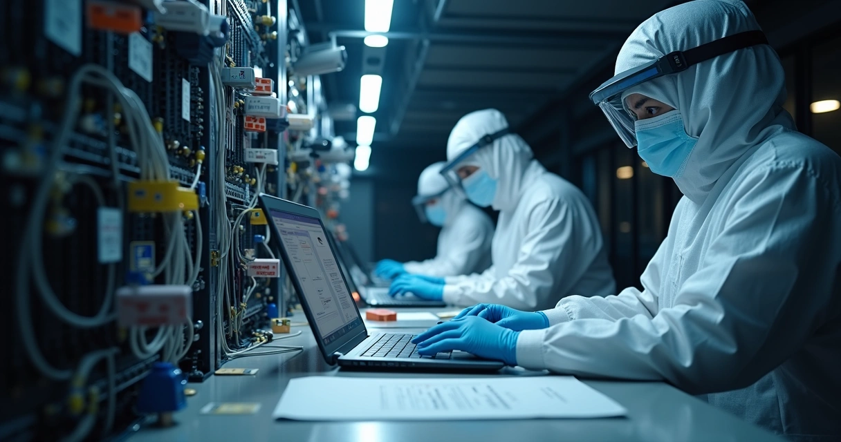 Digital evidence collection on a server room. 
