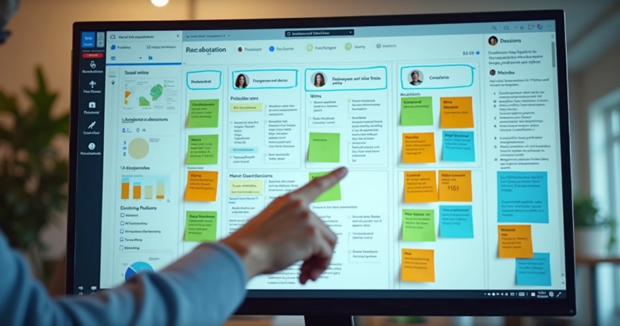 Shared digital board with team feedback notes 