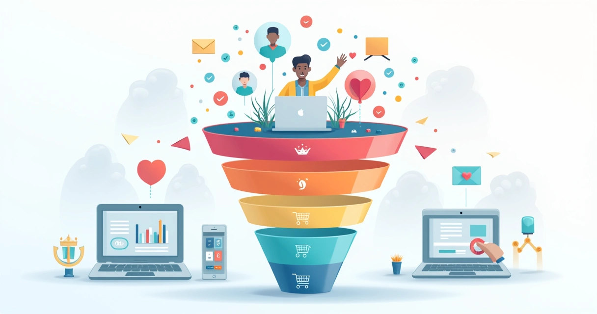 Illustration showing steps of a digital sales funnel