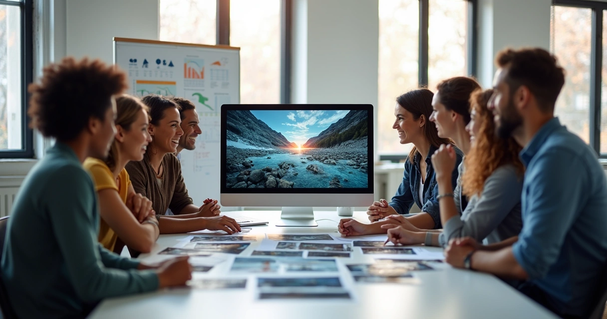 Digital marketing team comparing AI image and real photo side by side 