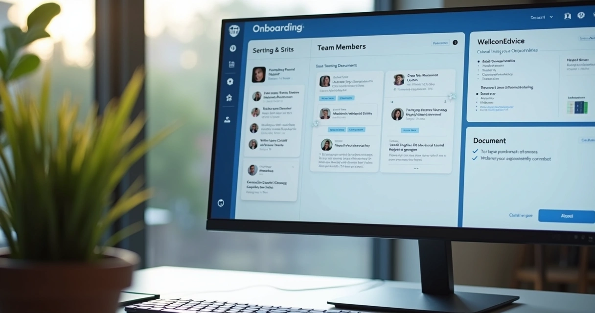 Digital onboarding dashboard with checklist, chat, and team profiles 