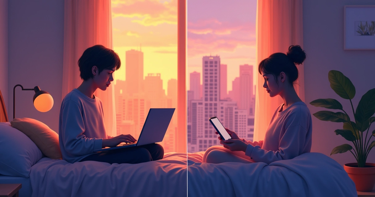 Illustration of a person divided between a public and a private digital profile