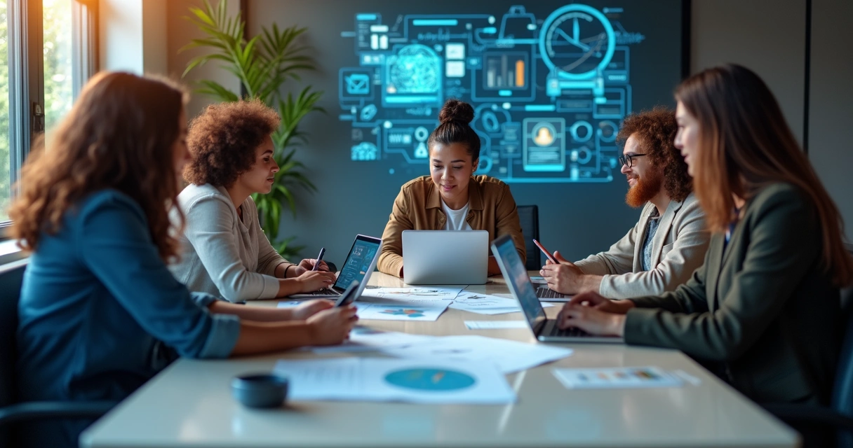 Diverse group collaborating on digital security resilience 