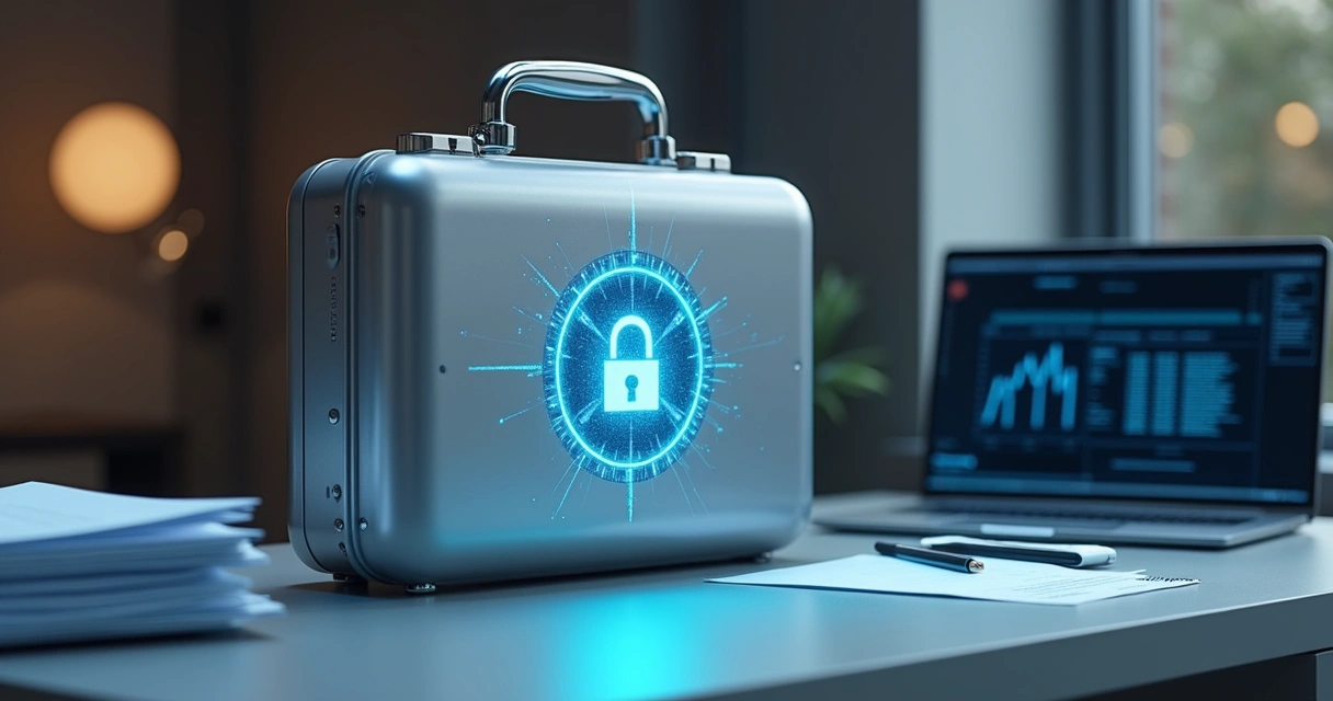 Briefcase with digital lock representing data security 