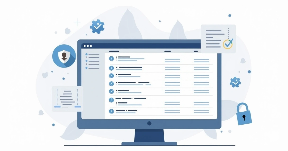 Digital signature audit logs interface with user action timestamps, tables, and security icons