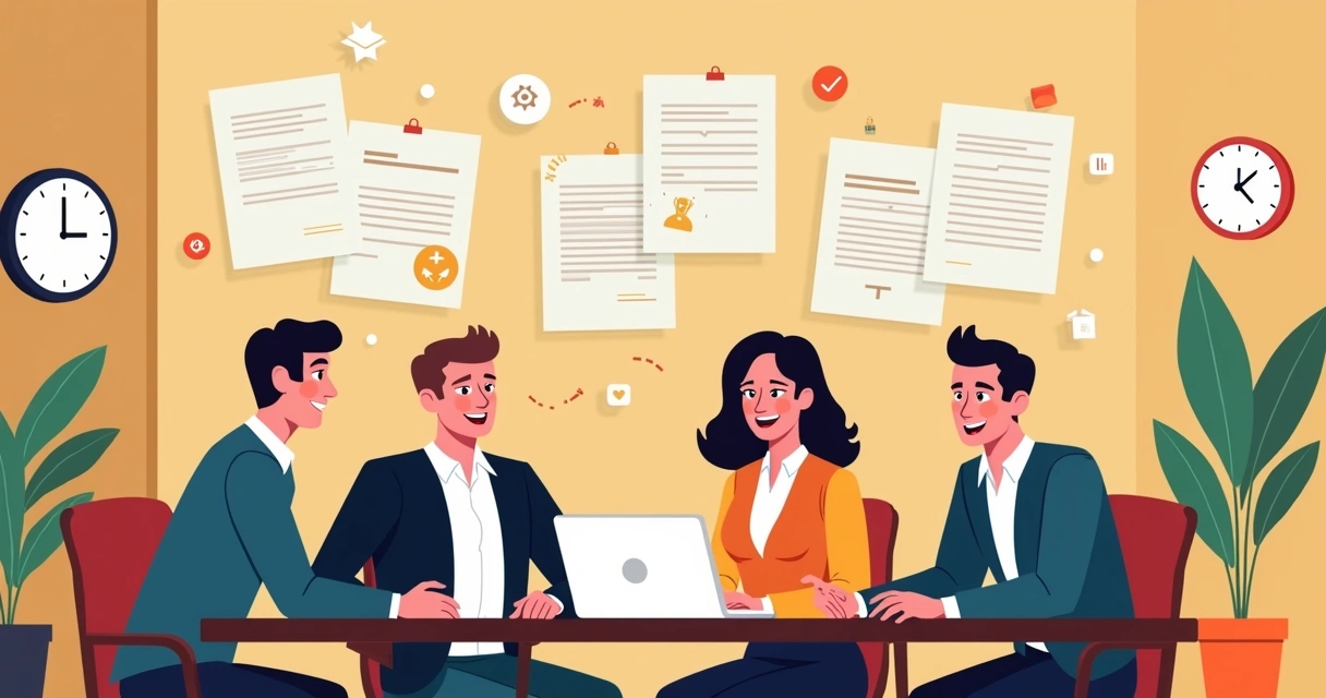 Team smiling after digital signing process with no disruption. 