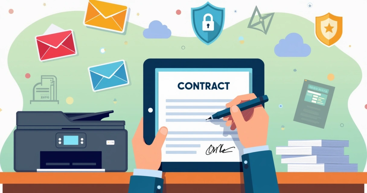 Person using a tablet to digitally sign a contract