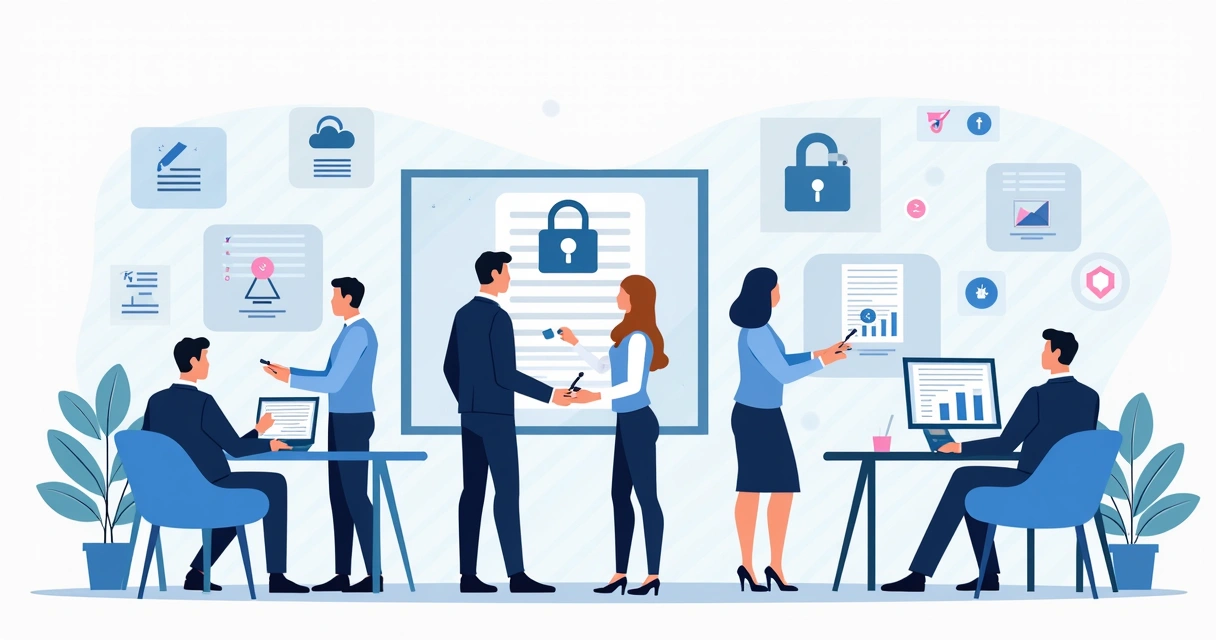 Digital signature workflow with people signing documents on devices 