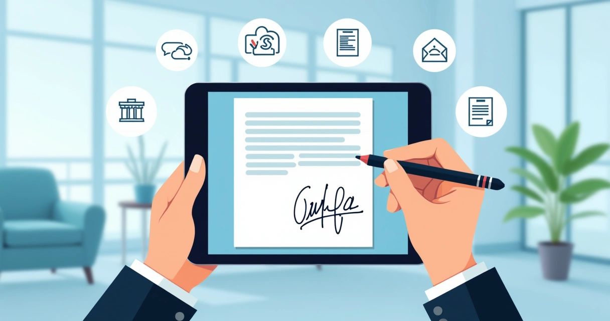 Person signing a digital document on a tablet.