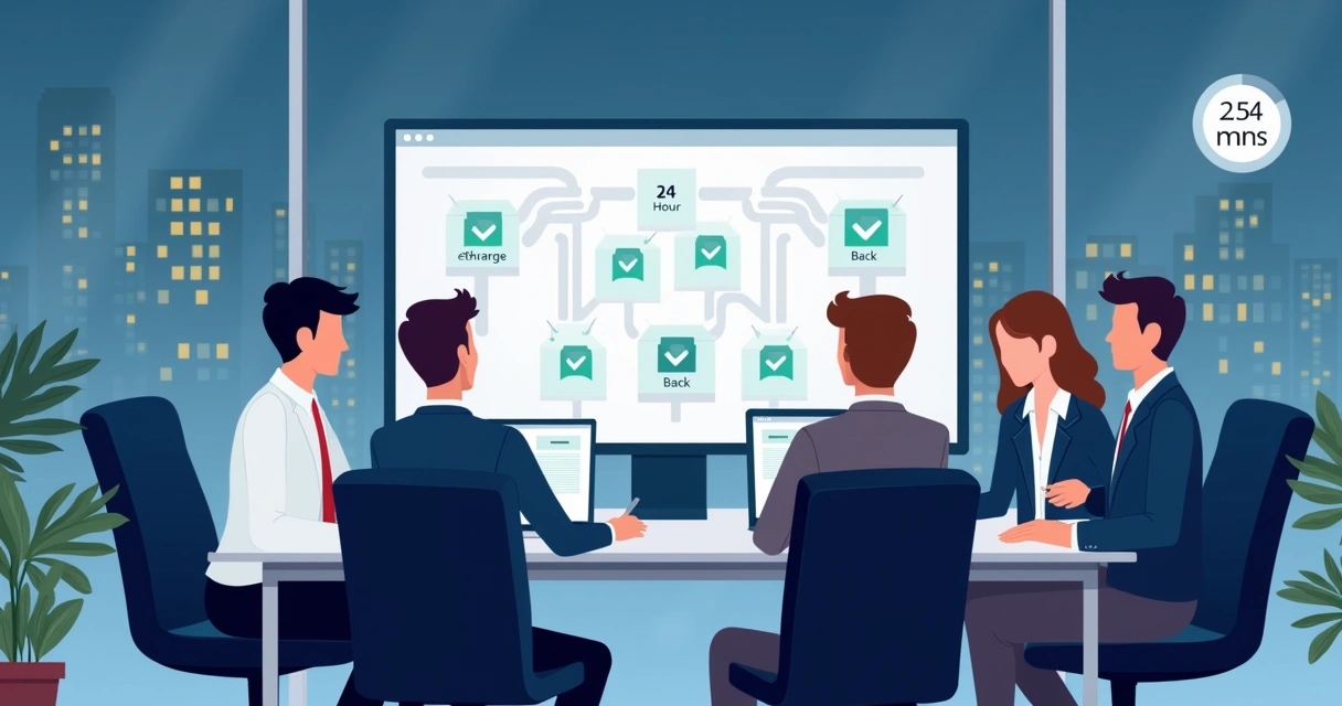 Business team checking digital dashboard during planned failover