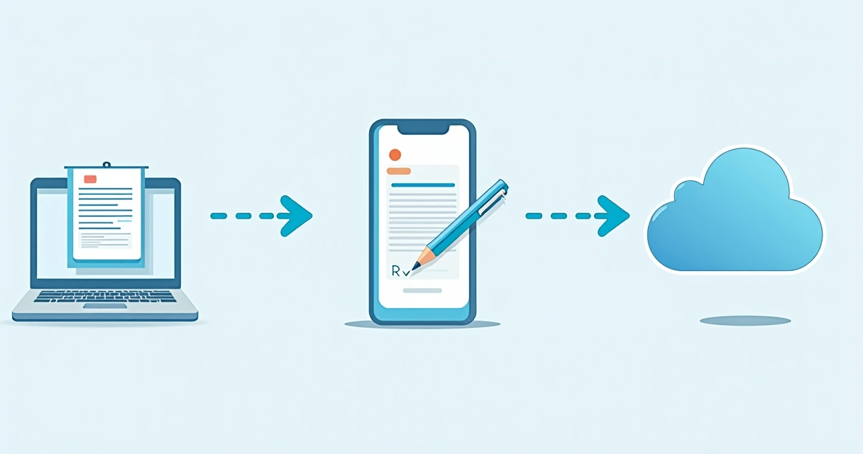 Digital contract signing process on screens 