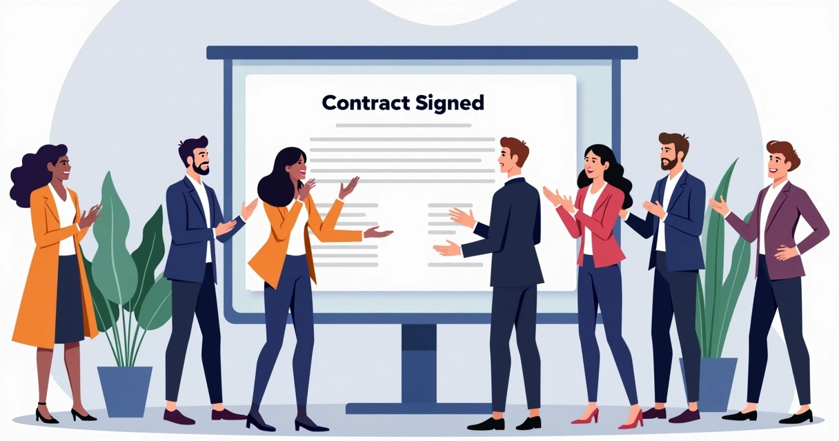 Team celebrating successful digital contract signing 