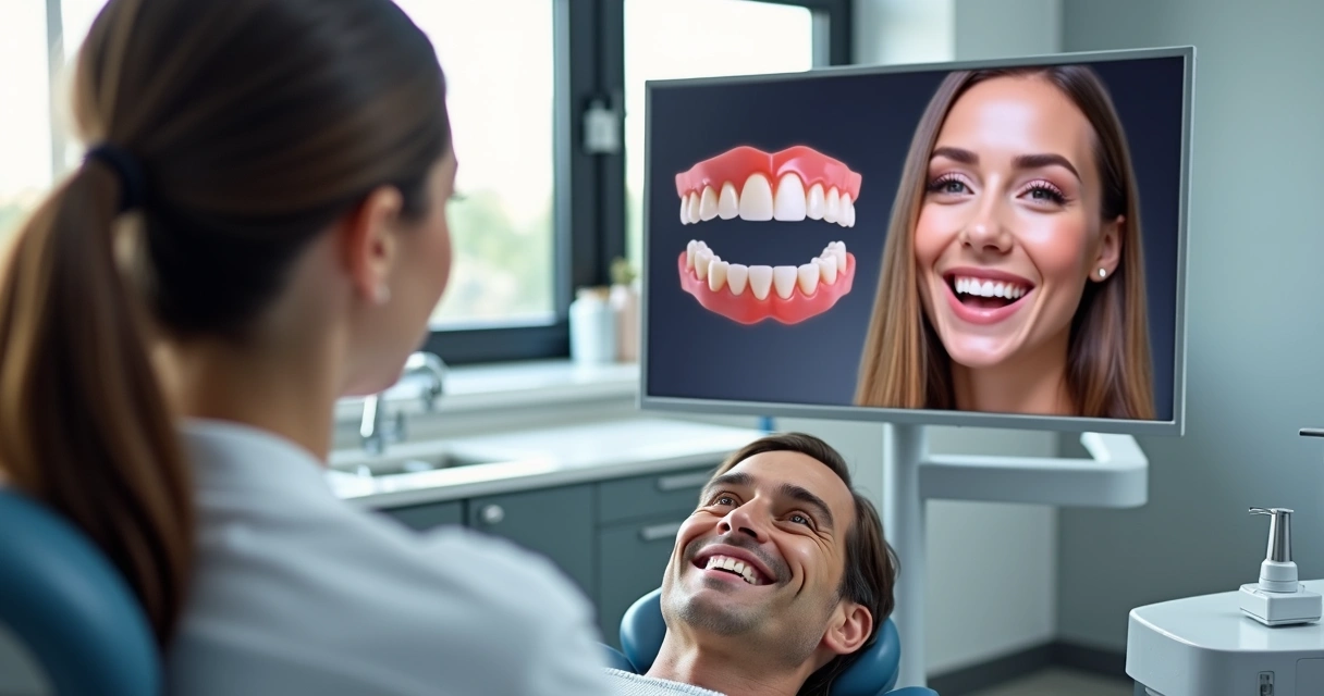 Digital Smile Design na tela em consultório odontológico 