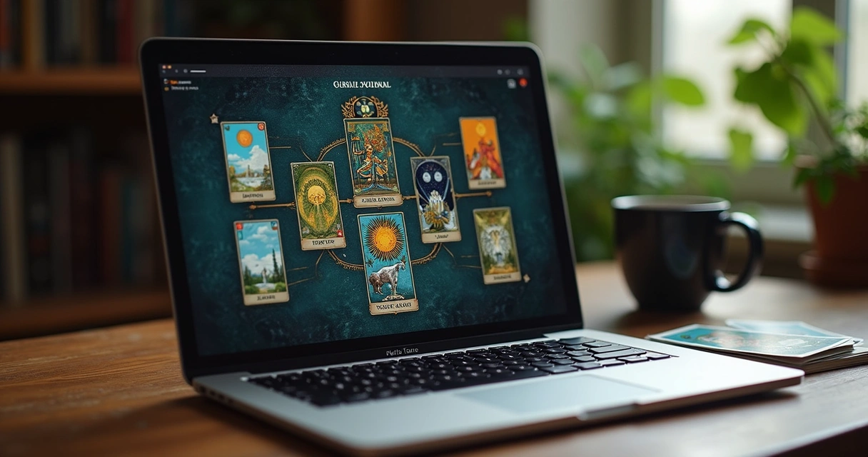 Digital tarot journal interface showing saved tarot spreads 