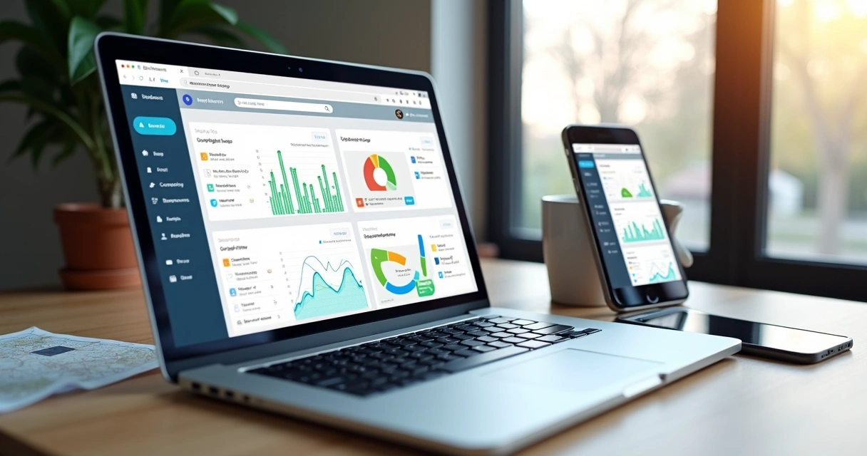 Digital marketing tools on desktop for local business