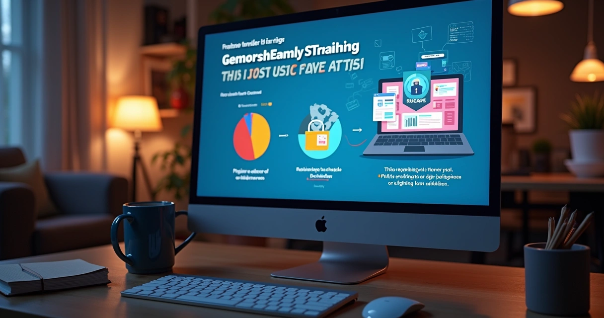 Short online training session on a computer screen with cybersecurity visuals. 