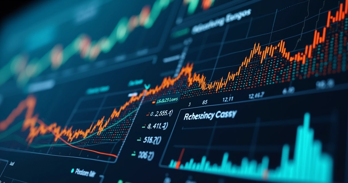 Close-up of a digital treasury dashboard showing commodity, FX, and liquidity positions in real time, with predictive risk analytics and automated alerts.